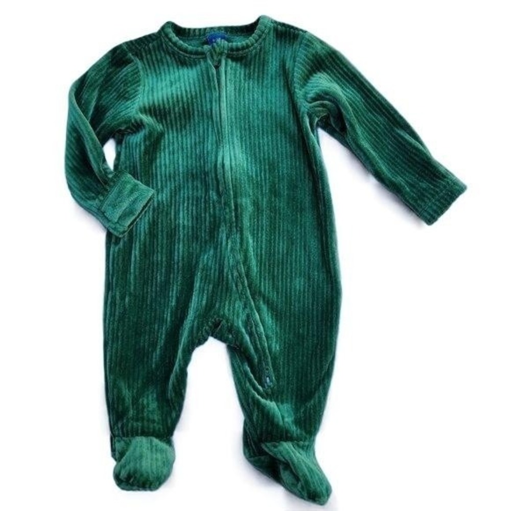 Old Navy Green Velour Ribbed Zip Footie Romper Size 0-3m Sleeper